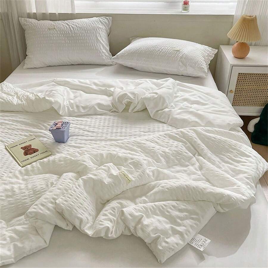 1pc Breathable Gauze Summer Quilt, Soft Solid Color Air Conditioning Blanket Suitable For Bedroom Comfort, Bedding Throw