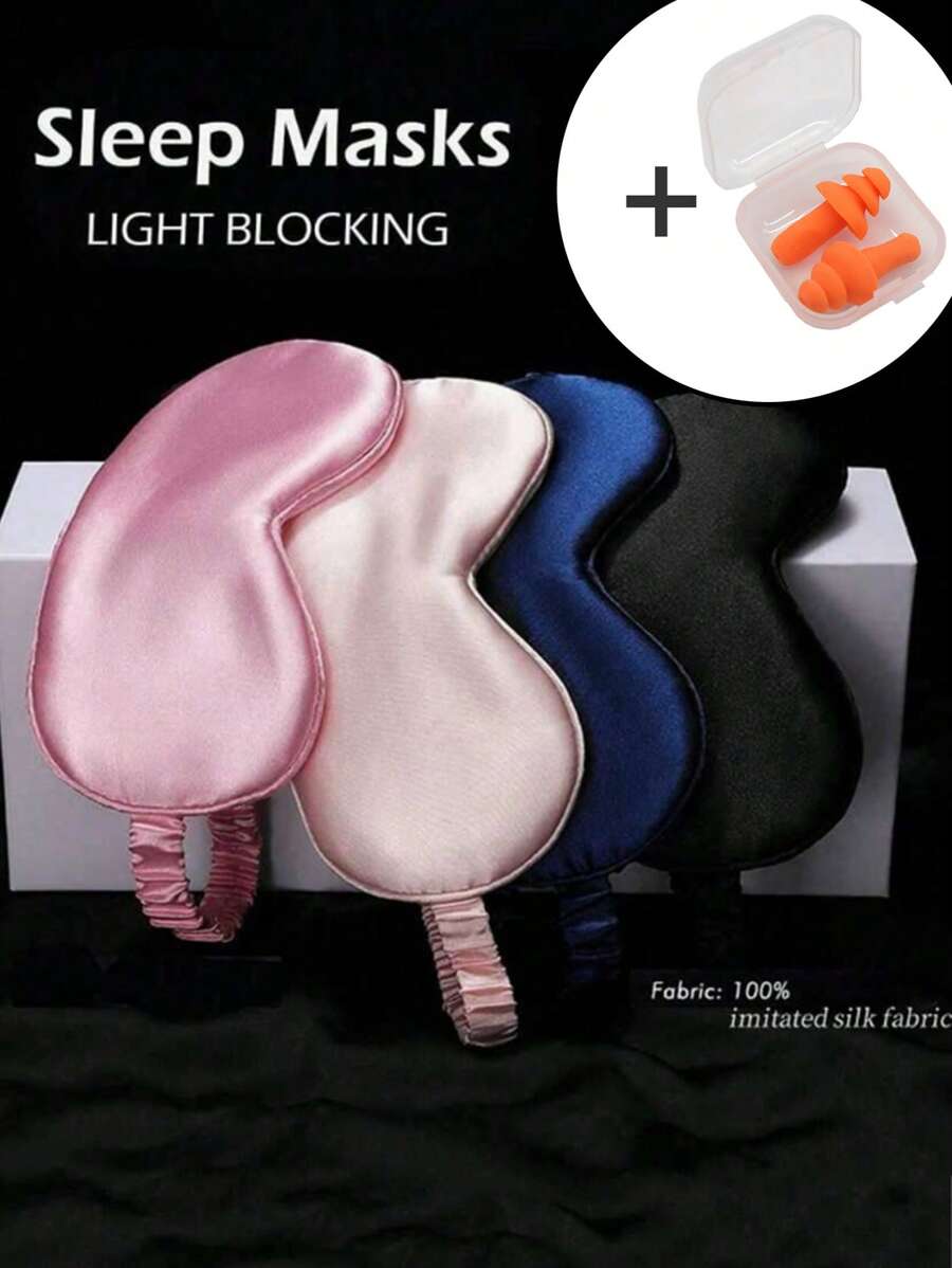 1PC Sleep Mask With A Pair Of Earplugs (Random Color),Shading Sleep Eye Mask,Sleep Masks Silky Soft Satin Eye Mask Cover Effective Shading Blindfold With Elastic Strap,Soft Breathable Sleep Eye Mask With Adjustable Elastic Strap For Flight Nap,For Side Sleeper Women Men,Relaxing Fatigue, Lunch Rest, Sleeping