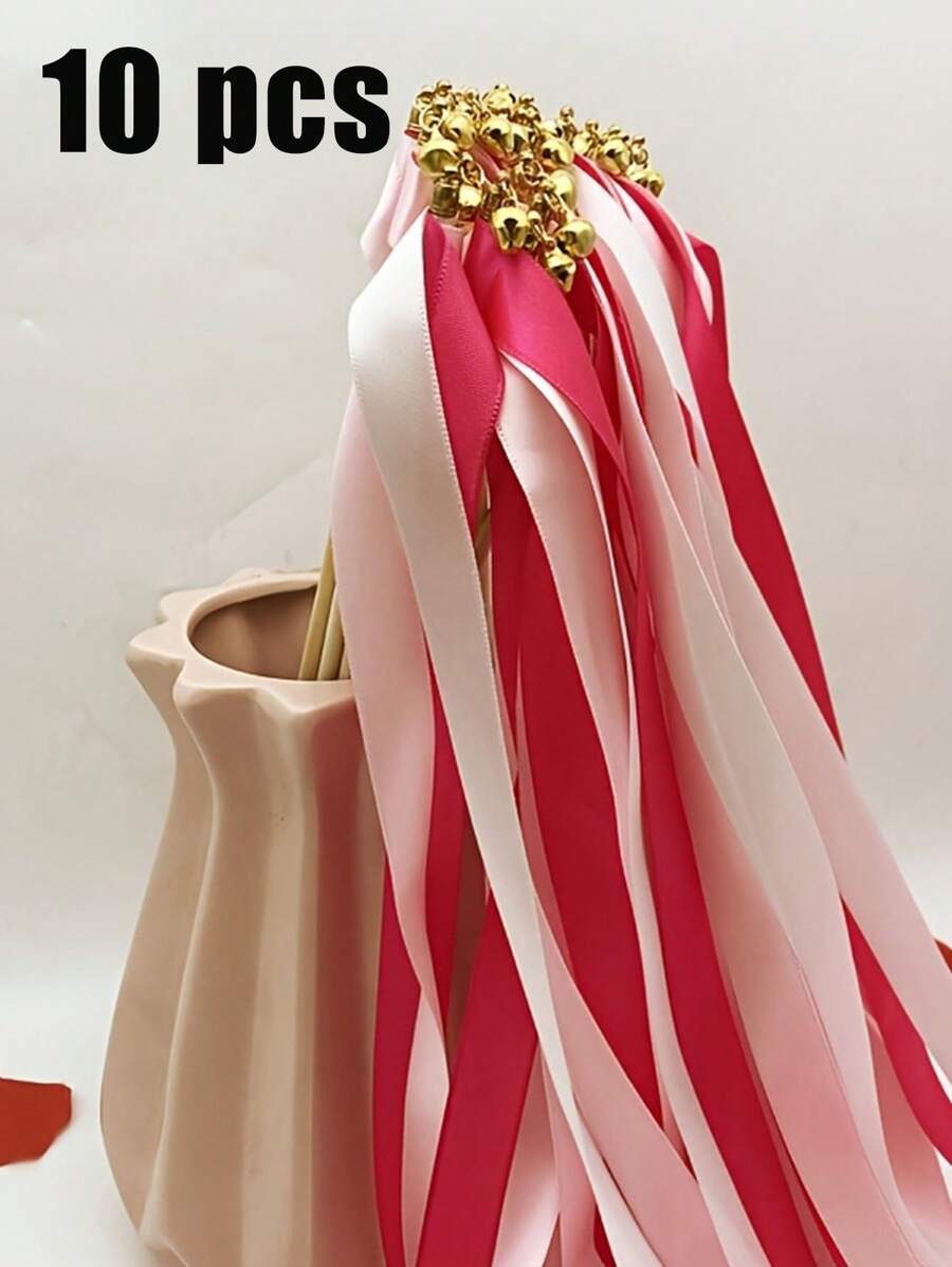 10/20Pcs Pink Fairy Wand Magic Sticks With Bells & Ribbons - Wedding Decorations, Party Supplies, Interactive Play, Perfect For Bridal Showers, Birthday Parties, Baby Showers, And Festive Celebrations Summer Gifts Beach Back To School School Supplies Room Decor
