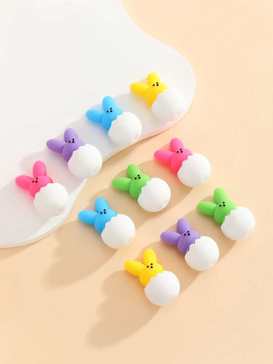 Set de 10 piezas Kit de bricolaje de conejo de cáscara de huevo agrietada de silicona multicolor / Artesanía de Pascua / Decoración del hogar / Materiales creativos de artesanía / Componentes creativos de silicona seguros / Herramienta de regalo para la novia
