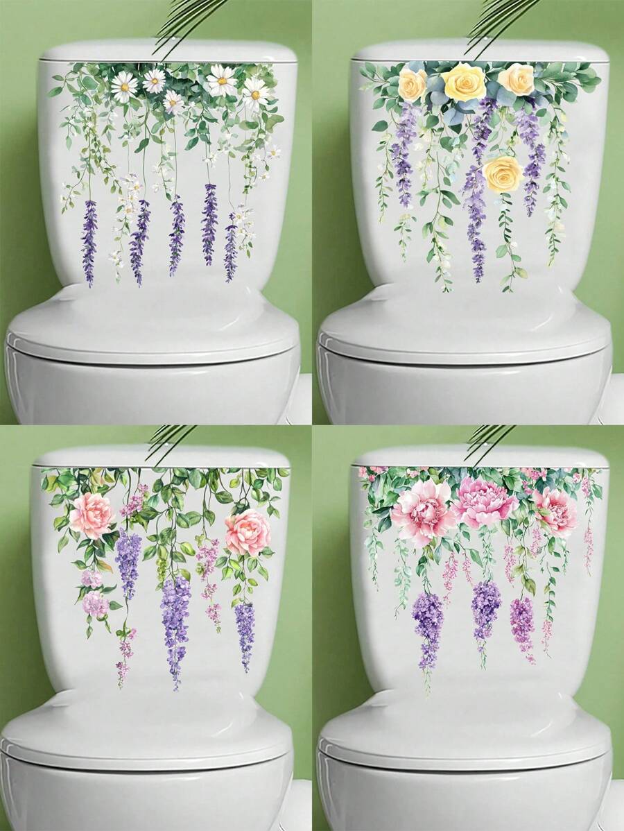 Plant Leaves Flowers Toilet Seat Lid Stickers Self-Adhesive Bathroom Wall Stickers Green Leaf Floral Toilet Lid Decals DIY Removable Waterproof Toilet Sticker For Bathroom Cistern Decor Green Gifts Birthday Graduation Room Decor Home Decor Wall Decor Bathroom Decor Bedroom Decor Room Decoration Stuff Living Room Decor House Decor Home Decor Living Room Wall Art Wall Paper Personalised Stickers