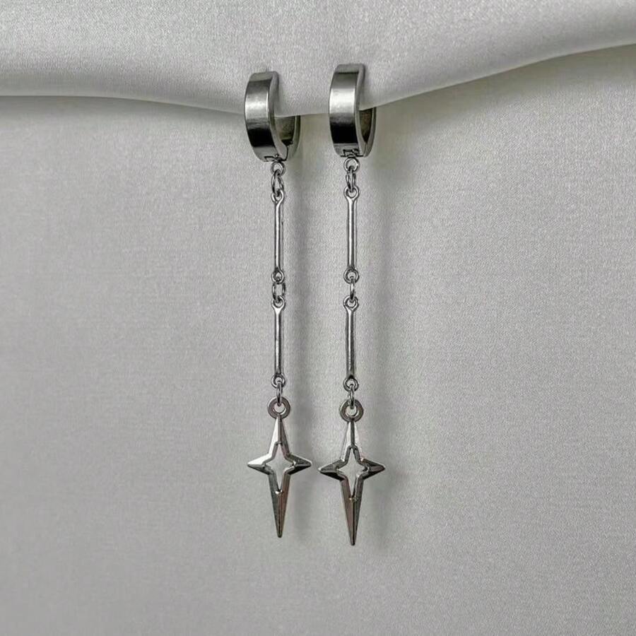 1 par de pendientes con colgante de cruz y estrella, estilo gótico. Pendientes de remache con Charm punk para mujeres, accesorio de moda coreano