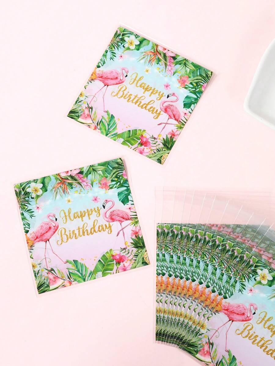 50/100Pcs Hawaiian Flamingo Happy Birthday Print Gift Bags,Birthday Theme Cookie Candy Bag,Tropical Flowers Hawaii Party Packing Bags,Birthday Party Decorations,Aloha Luau Hawaii Design Party Supplies,Summer Party Decor,Gift Packing
