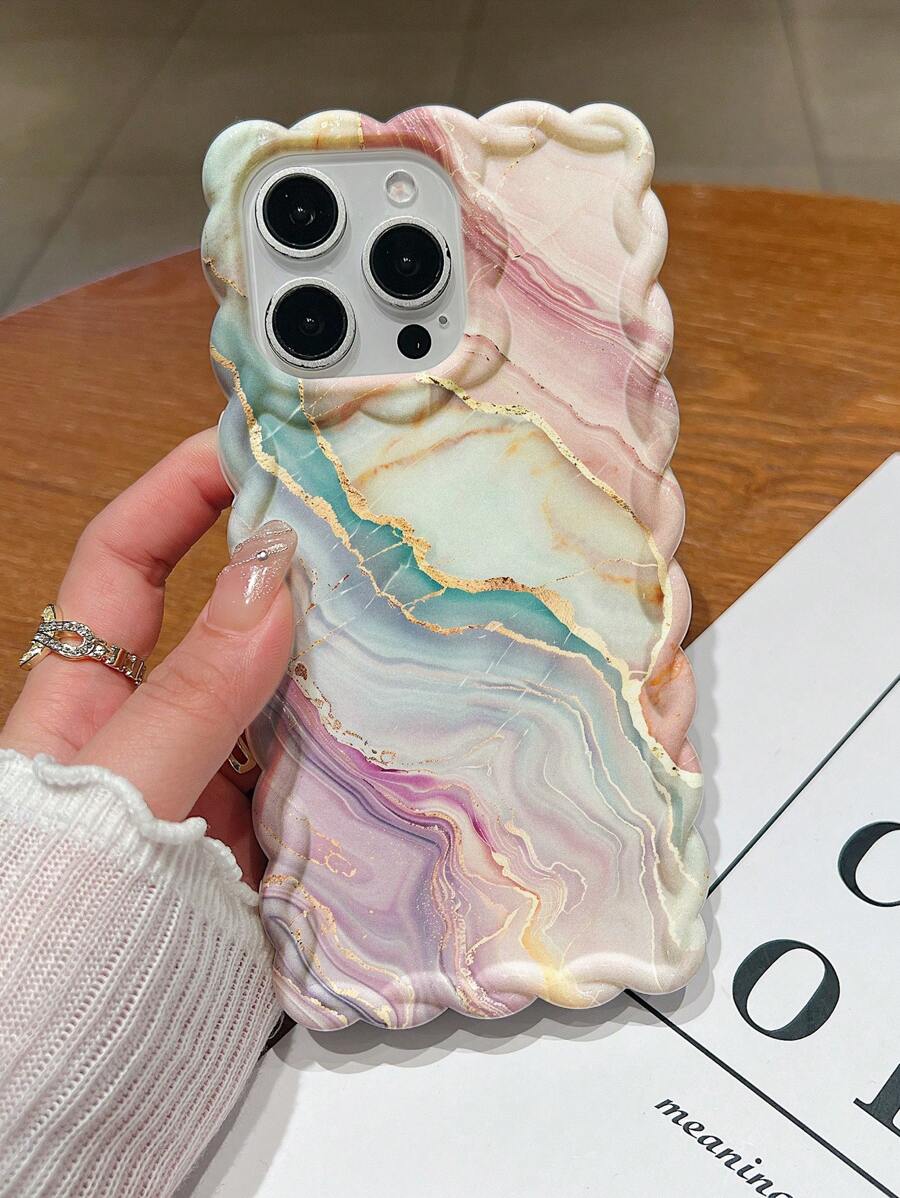 1pc Luxury Wavy Marble Painted Large Hole Braided Texture Phone Case Compatible With IPhone X/XR/11/12/13/14/15/16 Pro Max