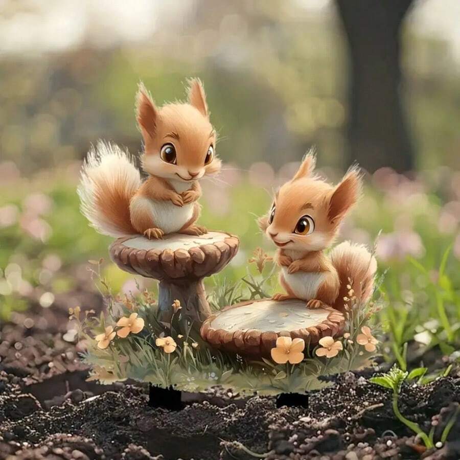 Adorable 2D Flat Acrylic Squirrel Garden Plaque, Suitable For Both Indoor And Outdoor Decoration. Ideal For Flower And Landscape Design, A Top Pick For Courtyards And Lawns, And A Must - Have For Creating Holiday Atmosphere.