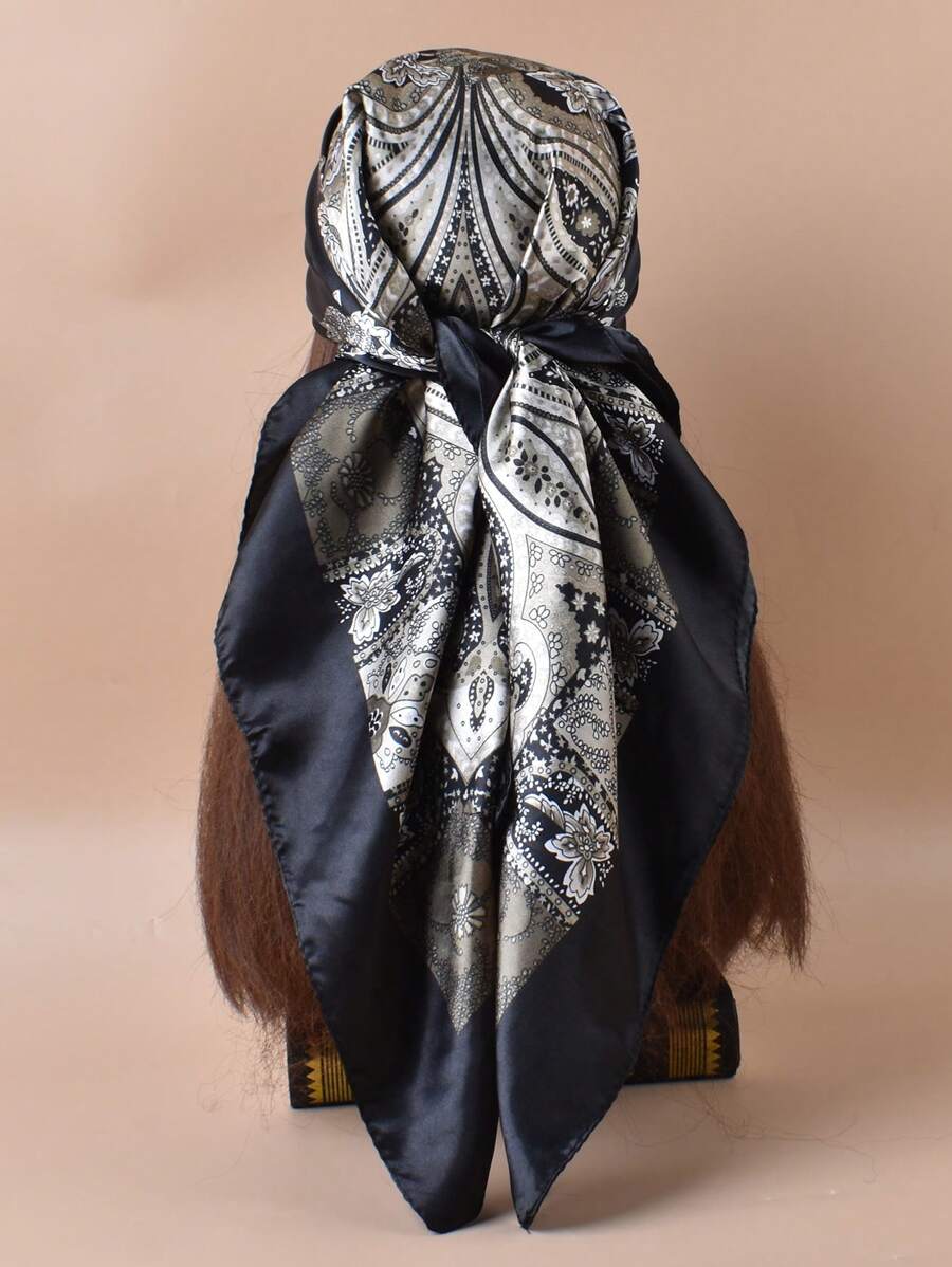 1pc Women Multi-Color Paisley & Cashew Pattern Woven Print Scarf, Large Square Fashion Headscarf For Traveling, Evening Party, Ladies Chiffon Shawl