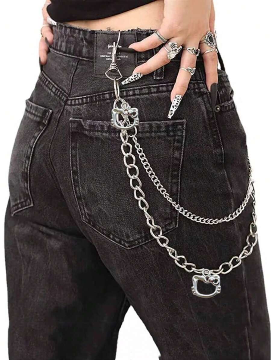 Sanrio 1 Piece Hello Kitty Punk Street Metal Layered Chain Keychain Women Men Waist Keychain Pants Jeans Hip Hop Pants Belt Chain Jewelry Accessories Suitable For Teen Summer Casual Outdoor Athletic Or Vacation Travel Or Graduation Gifts Or Birthday Dress Accessories Or Daily Wear