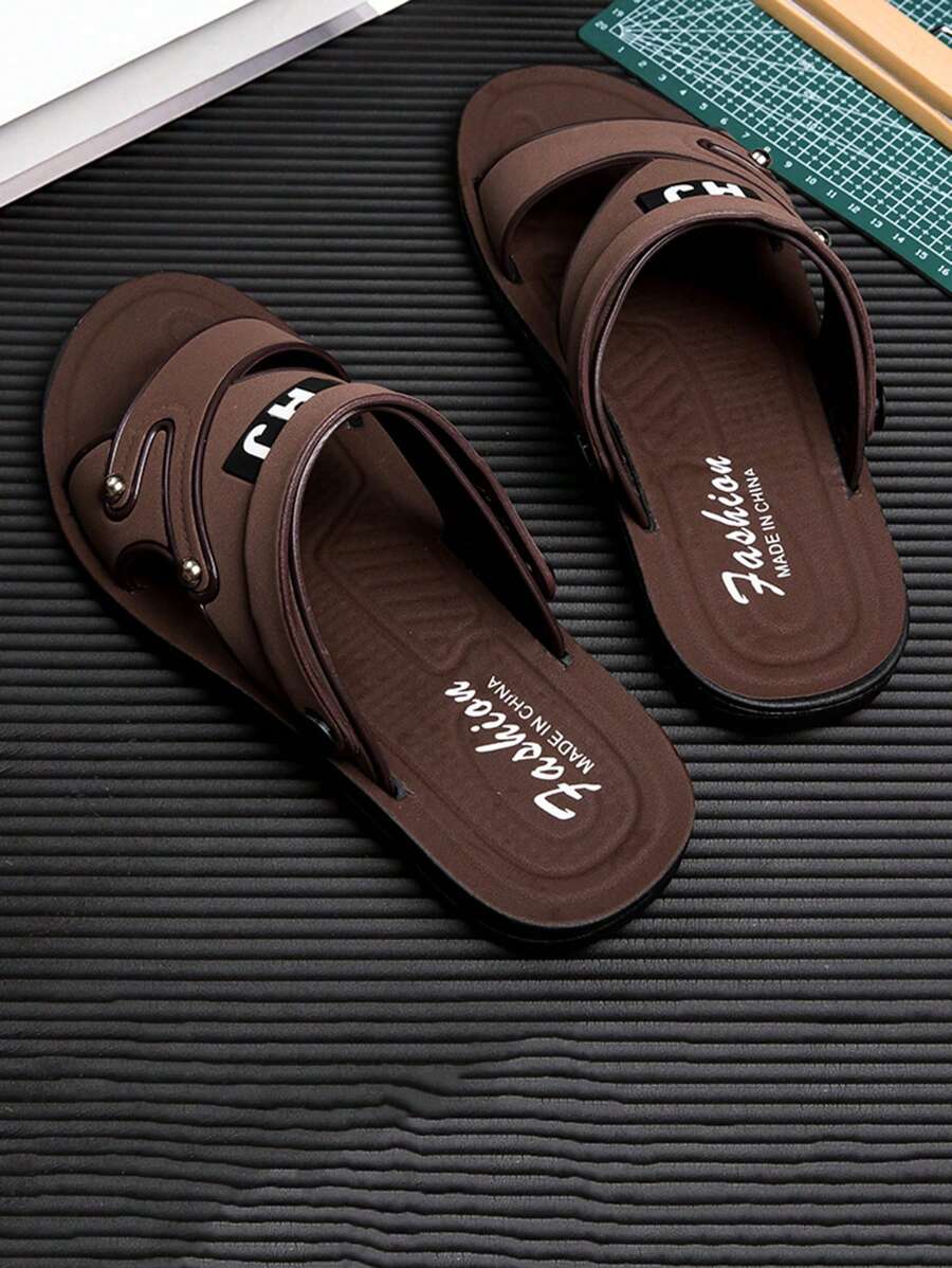 2025 New Summer Men's Brown Leather Sandals, Driving Wear-Resistant Non-Slip Beach Slippers