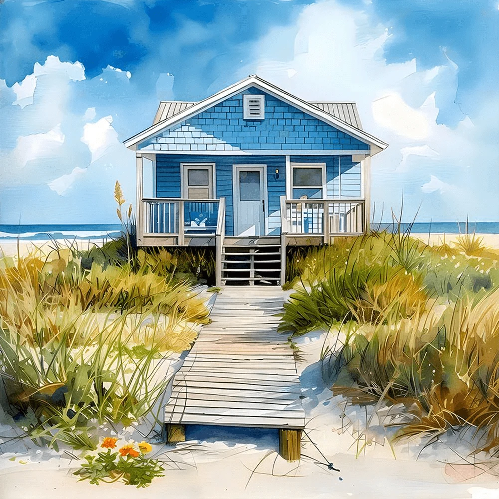 1 pieza Sin marco, tamaño grande 40x40cm/15.7x15.7in Pintura de diamante artificial 5D Arte DIY Pintura de casa de playa, Pintura de diamante completa, Kits de bordado de diamante, Decoración de pared artesanal para el hogar, la oficina