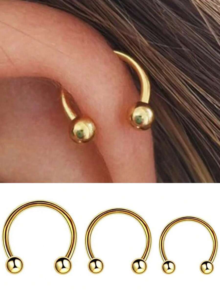 3 stuks roestvrij stalen punk hoepel oorbellen voor vrouwen 14K gouden neus septum ring helix kraakbeen piercing cadeau sieraden lichaam hoefijzer ring