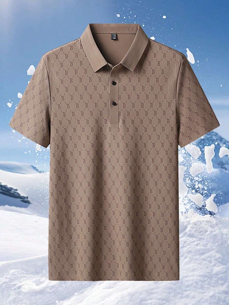 Polo de verano sin costuras y transpirable para hombres, camiseta de manga corta con cuello estilo empresarial y estampado de letras, top casual agradable a la piel
