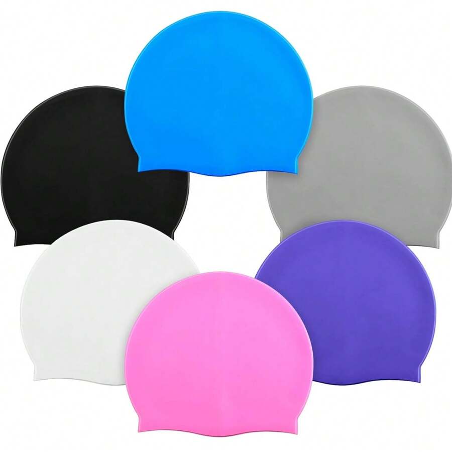 Lot de 6 bonnets de bain en silicone pour adultes, imperméables, durables, antidérapants, élastiques