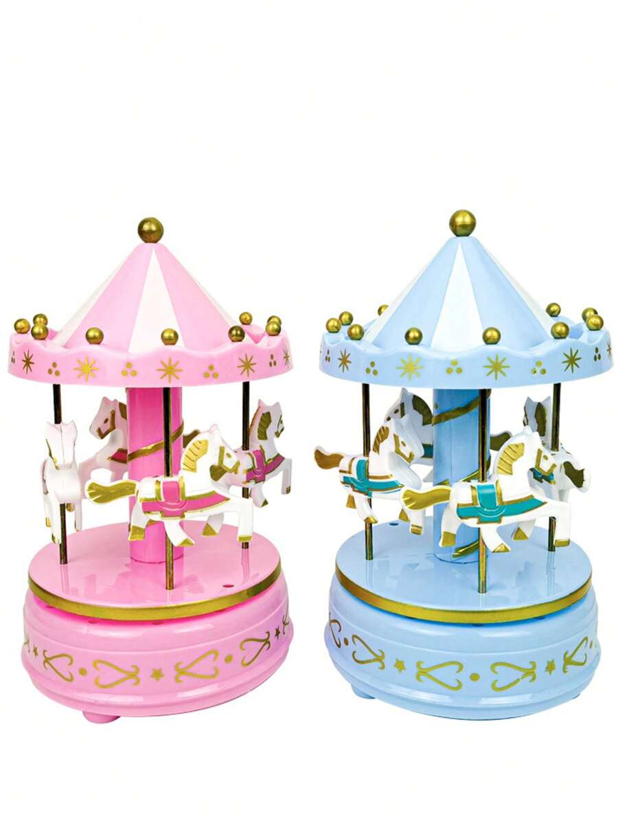 1 pièce Boîte à musique luxueuse de carrousel 4 chevaux tournant rotation Jouets de carrousel rotatif romantique de luxe Boîte à musique artisanale Cadeaux