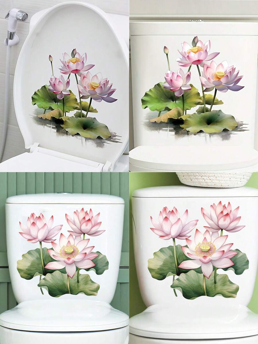 1pc Home Decorations Lotus Flower Toilet Lid Decals Self-Adhesive Ceramic Toilet Tank Sticker, Floral Home Decoration, Single Use Door Decal With Square Shape And Embellishments, Vinyl Decal For Home Decorations, Toilet Decoration Items Refresh Your Home Gifts Birthday Graduation Room Decor Wall Decor Bathroom Decor Bedroom Decor Room Decoration Stuff Living Room Decor House Decor Home Decor Living Room Wall Art Wall Paper Stickers Personalised Stickers
