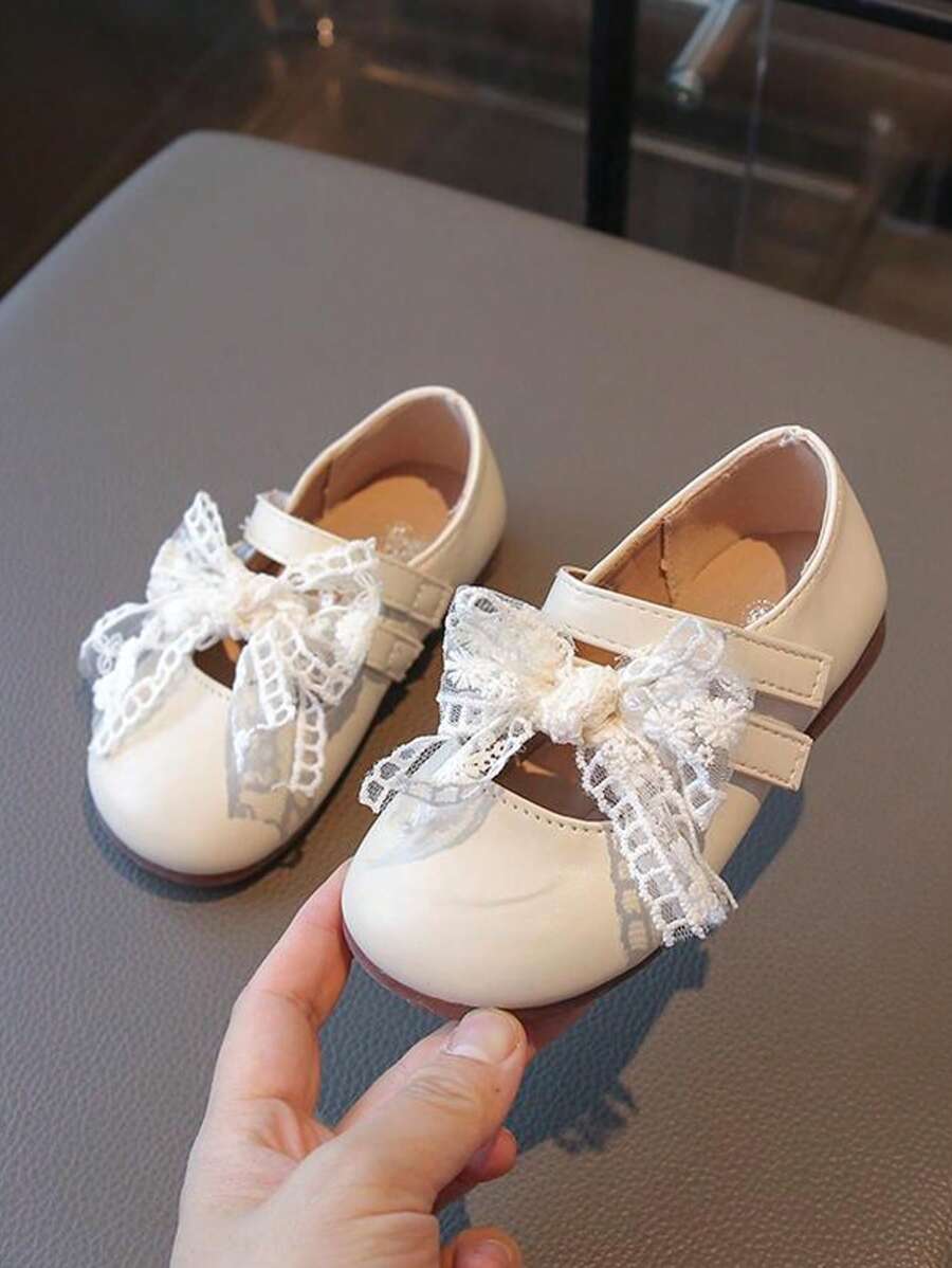 Girls' Fashion Cute Big Bowknot Lace Outdoor Flat Loafers Mary Jane Shoes, Soft & Comfy