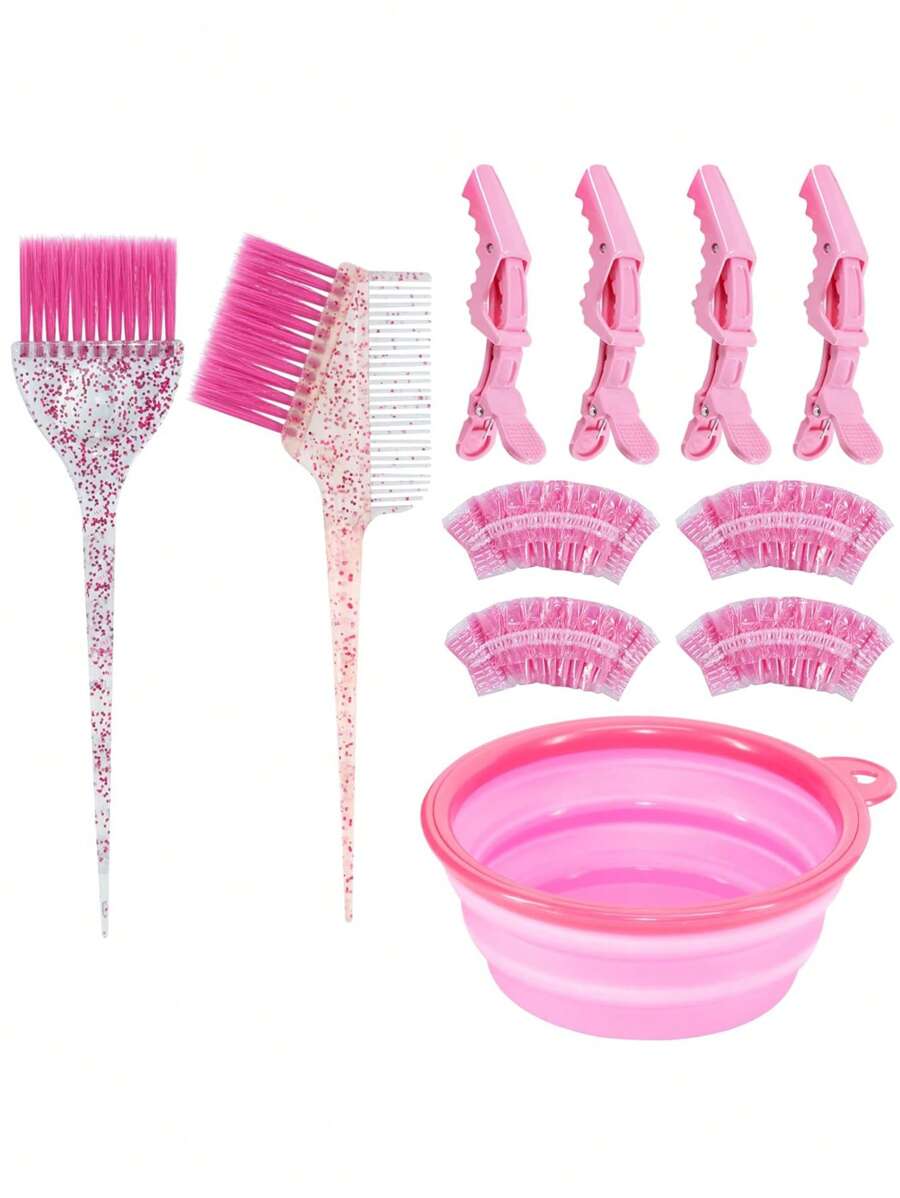 12 pièces Kit de décoloration des cheveux Produits professionnels de coloration des cheveux avec pinceau à coloration, bol à coloration, cache-oreilles, pinces à cheveux pour coloration de salon, coloration des cheveux à la maison, mèches, rentrée scolaire, accessoires de voyage, essentiels pour les vacances, accessoires pour cheveux pour femmes