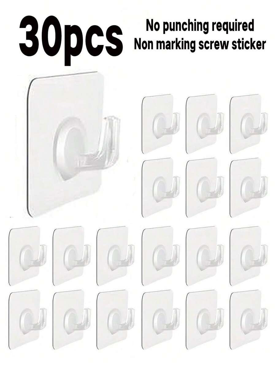 4/10/20/30pcs, Acrylic Transparent Hooks, Self-Adhesive Hooks, Traceless Adhesive Hooks, For Hanging Clothes, Towels, Keys, Sundries, For Use In Kitchens, Bedrooms, Bathrooms, Living Rooms