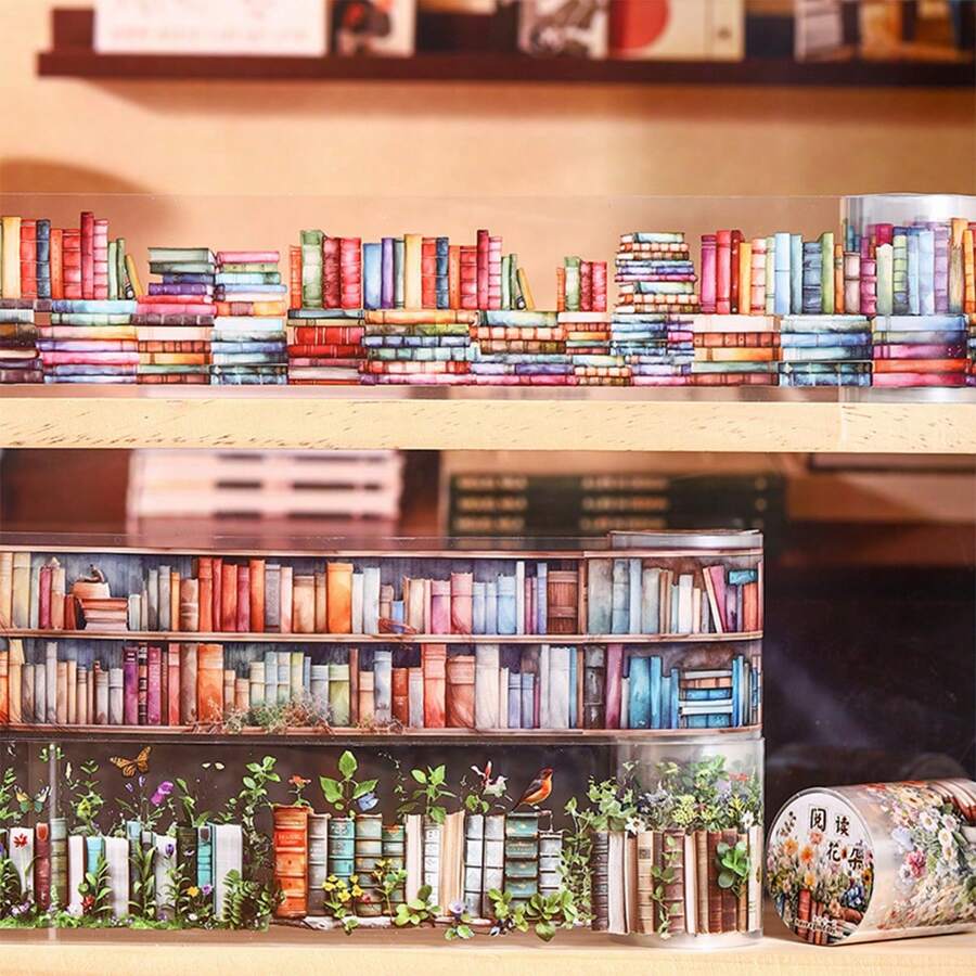 1 Rotolo di Nastro Decorativo in PET, Serie a Tema Libri per Fai Da Te, Costruzione di Scenografie, Forniture Scolastiche, Ritorno a Scuola