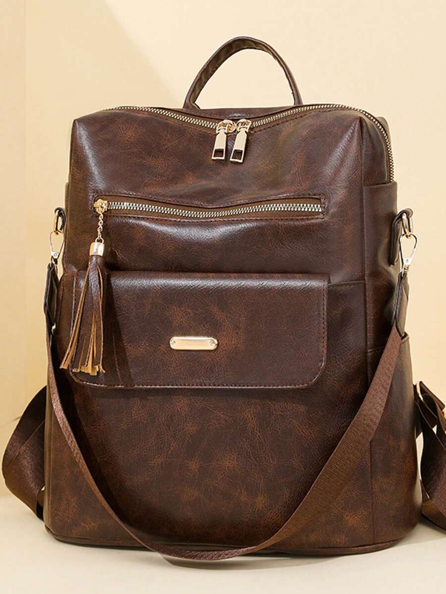 Mochila de viaje de gran capacidad para mujer con colgante con borla, antirrobo, de moda