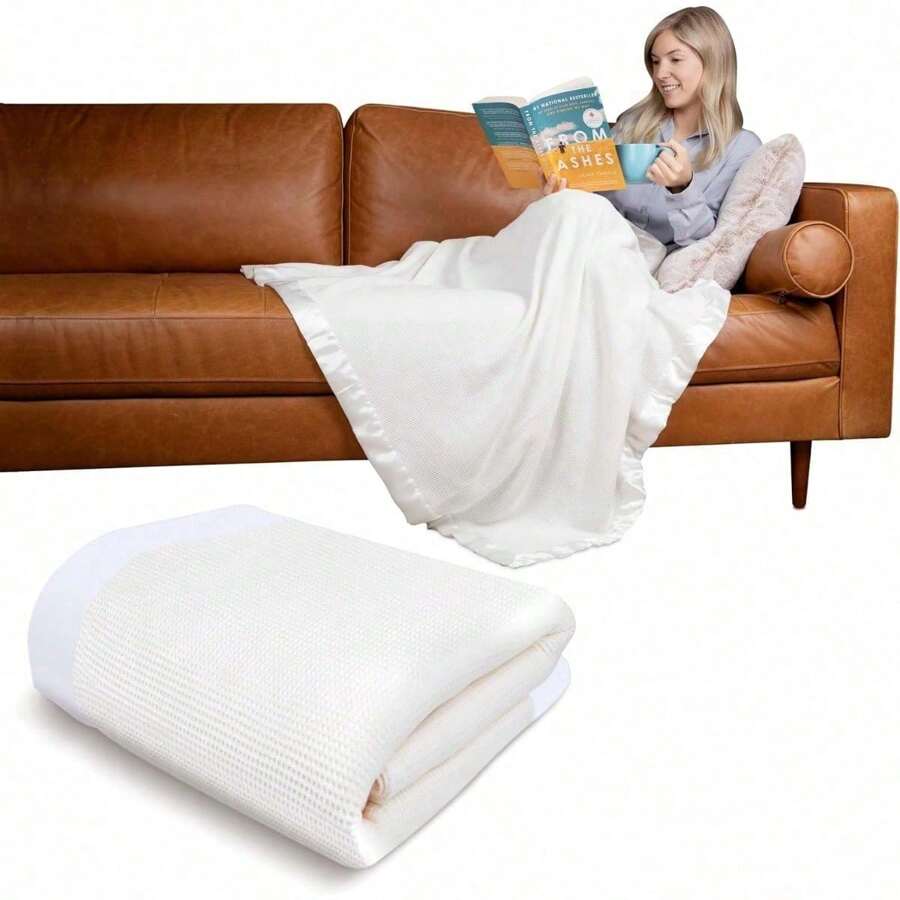 50" X 60" Buttery Soft White Throw Blanket - Cozy Fleece Throw With Satin Trim - For Couch, Bed, Lounging - All Seasons