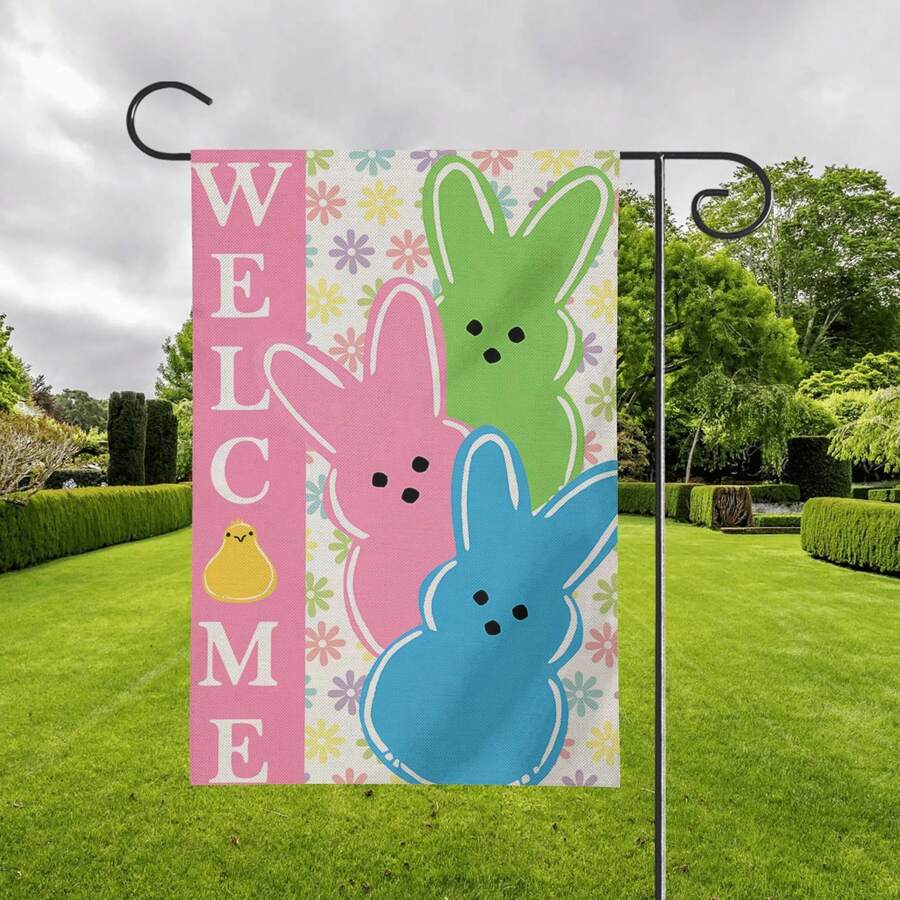 Easter Celebration Garden Flag - 12x18 Inch, Spring & Summer Outdoor Welcome Decor With Flowers, Rabbits, And Eggs Design, Durable Polyester, No Power Needed