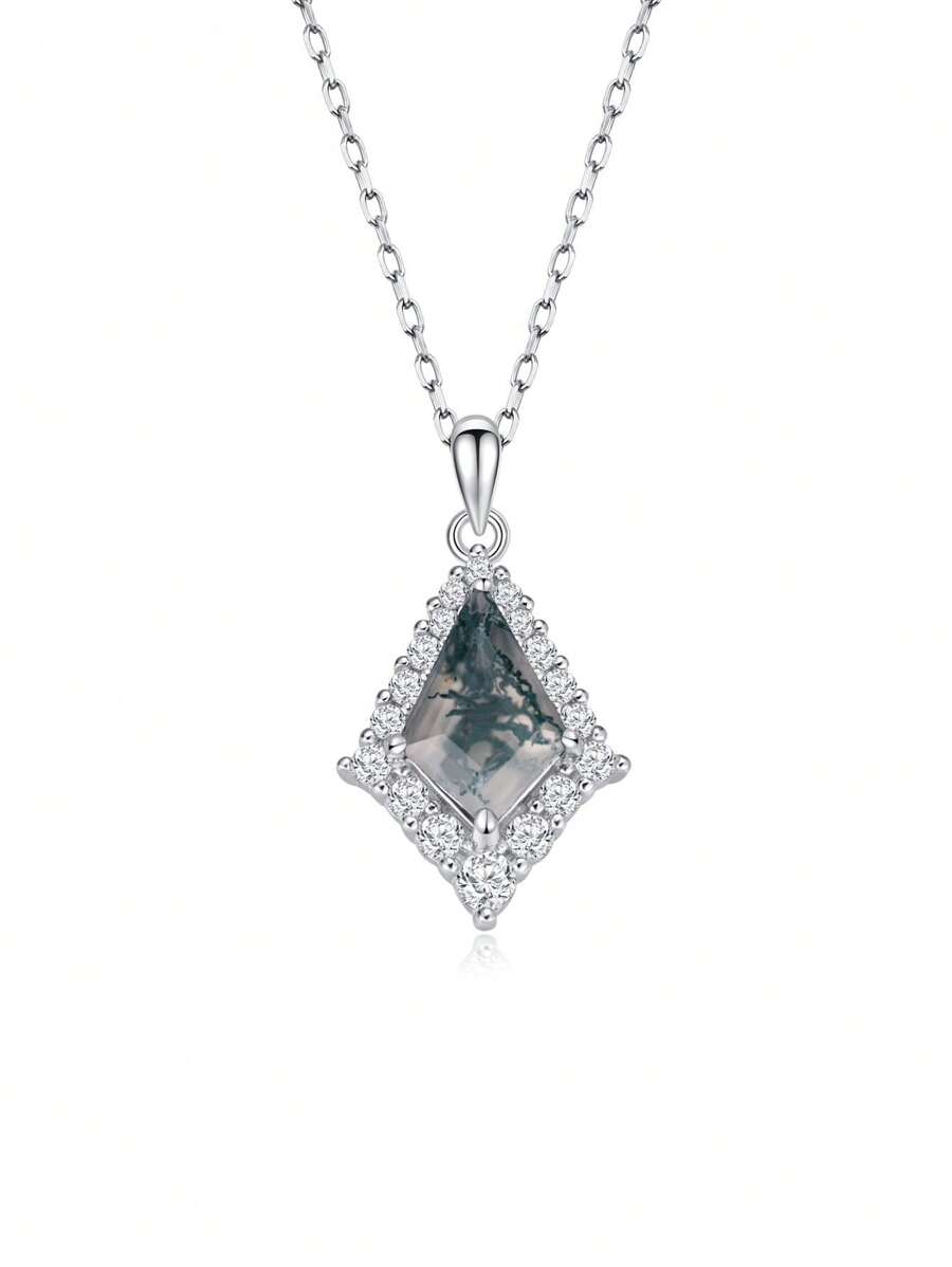 1 pièce Collier pendentif agate asymétrique élégant aux algues pour femmes, bijoux de mode pour fête, anniversaire, fiançailles, mariage, cadeau d'anniversaire