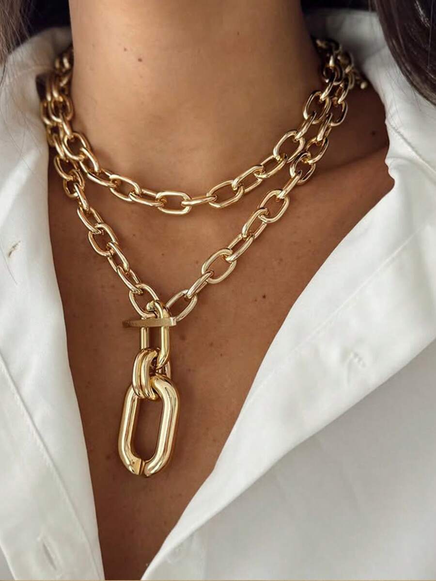 1pc Exquise dubbellaagse aluminium kettingketting - Stapelbaar, Hip-Hop Punk-stijl, Eenvoudig en modieus, Perfect voor dagelijks gebruik door vrouwen, concerten en muziekfestivals