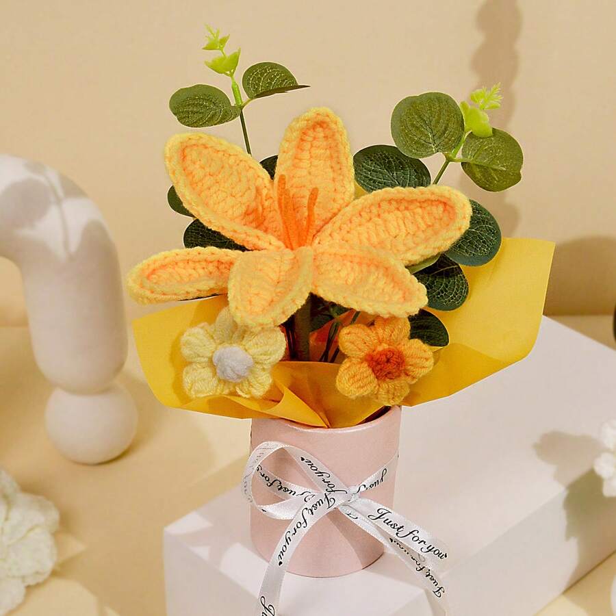 Handgemaakt gehaakt boeket van tulpenbloemen - 1 stuk gehaakte stoffen tulpenbloem voor Moederdag, Kerstmis, Thanksgiving, afstuderen en woonaccessoires