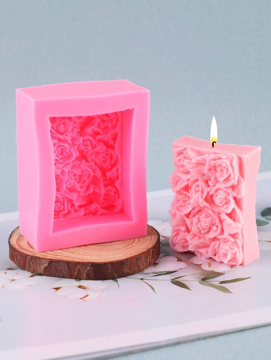 1 pieza Molde de silicona con forma de flor de rosa para hacer velas, molde de decoración artesanal para jabón, piedra, resina epoxi