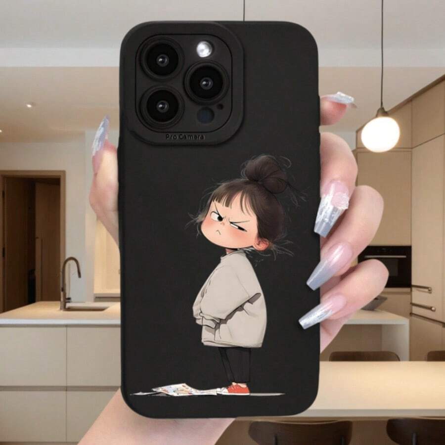 Anime1pc Nieuwe Angry Girl TPU Telefoonhoesje Compatibel Met Iphone 15/14/13/12/11/X/XS/XR/8/7 Serie, Anti-Drop, Schattig, Creatief Ontwerp