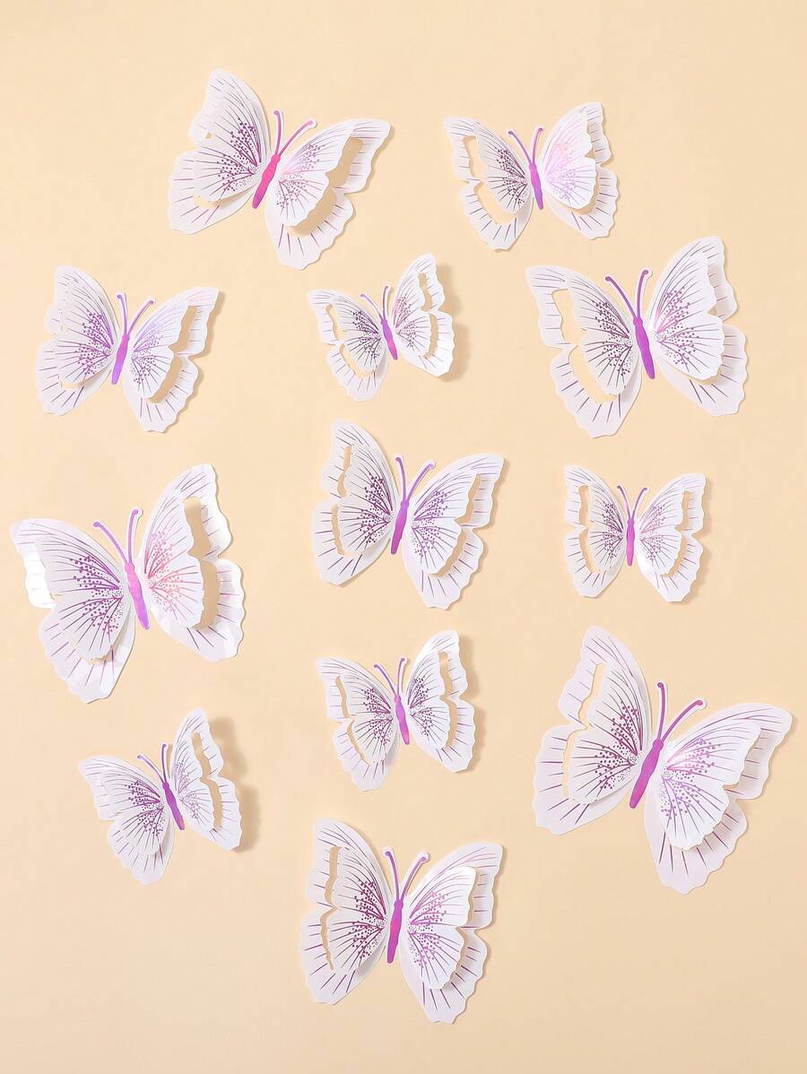 12 pièces Décorations de papillons pliables 3D et pailletés, pour restaurant, salon, chambre à coucher stickers personnalisés