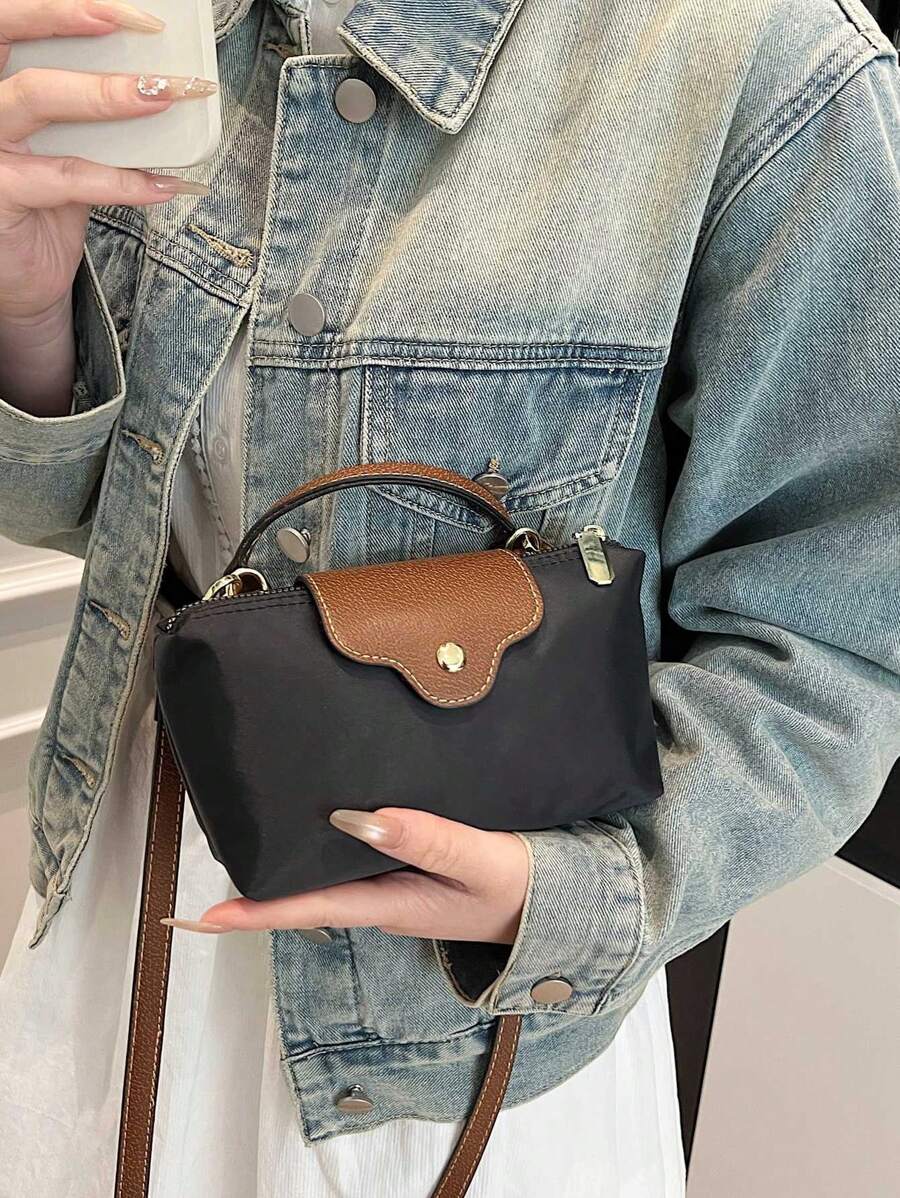 Bolso de hombro de mujer de tela de nailon mini y simplista, con cierre magnético con forma de empanadilla, casual y lindo, bolso de moda
