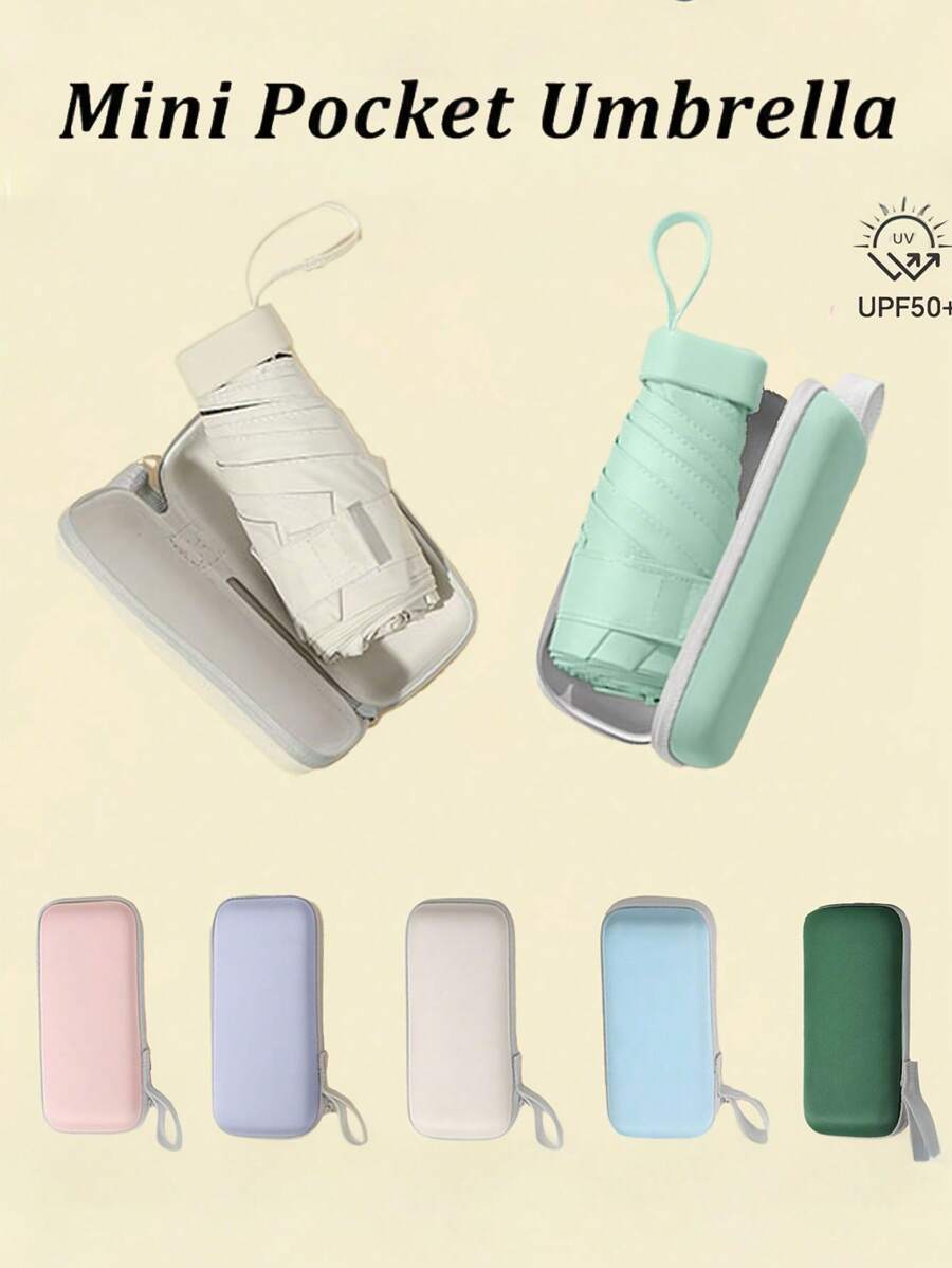 Portable Mini Pocket Umbrella, Multi-Color Foldable,Six-Fold Umbrella, Rainy And Sunny Dual-Use Umbrella, High-Quality Umbrella Uv Protection Mini Umbrella For Sun And Rain, Portable Pocket Umbrella With Uv Coating, 6 Ribs Reinforced Sun Umbrella For Travelling(Does Not Include Box, Only Umbrella) Holiday Vacation Travel Accessories Summer Travel Essentials Beach