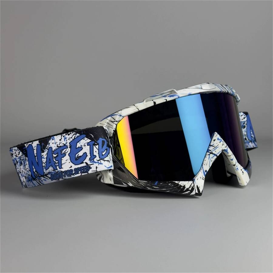 Stylish Motorcycle & Ski Goggles - Scratch-Resistant, Adjustable Strap, Durable TPU Lens In Blue/Green/Black Pattern For Outdoor Riding Safety, Motocross Goggles