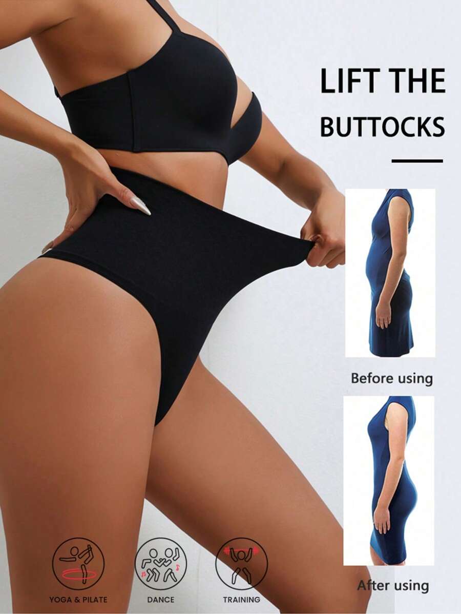 1pc Women High Waisted Shapewear Thong Panties, Activewear Body Shaper Slimming Briefs, Sexy Lifting Waist Shorts Gym Accessories Belly Slimming Girdles, Lumbar Girdles Belly Slimming Corset