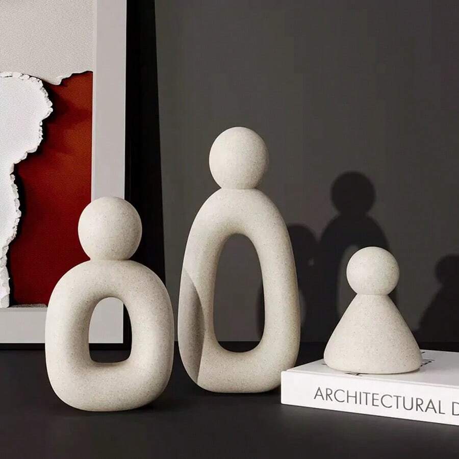 Modern Minimalist Abstract Figurine Of A Family Of Three, Depicting A Harmonious And Warm Family, Elegant Design With Soft Color Tones, Abstract Yet Lively And Affectionate, Adding A Touch Of Beauty To Home Decor Gifts Birthday Graduation
