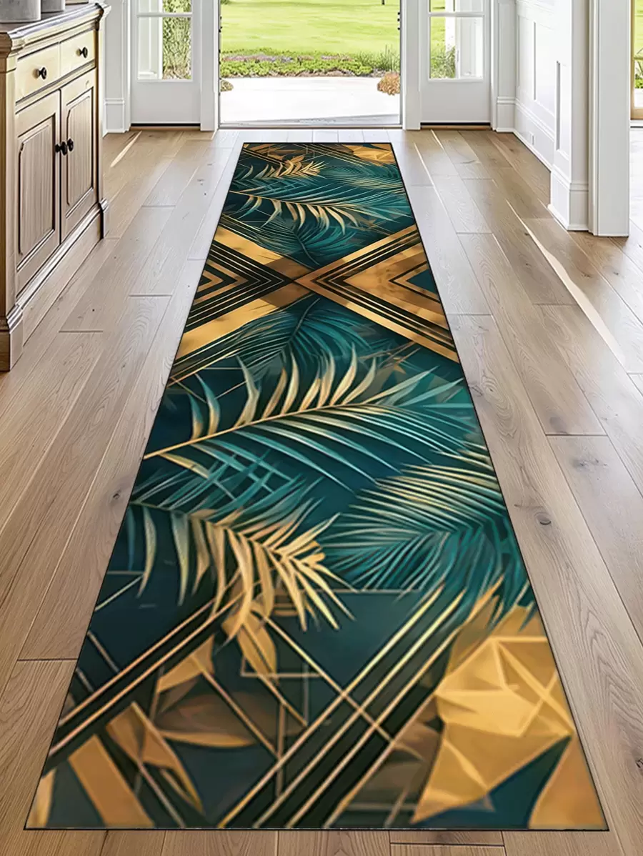 1pc 'Metal Leaves' Non-Slip Runner Rug, Machine Washable, Carpet For Entryway Living Room Bedroom Room, Outdoor Patio Garden Yard Decor Rug, Home Decor, Room Decor, Area Rug, Tapestry