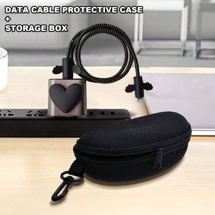 Black Heart Apple 20W Fast Charging Cable Charger Protective Case, Including Data Cable Storage Bag