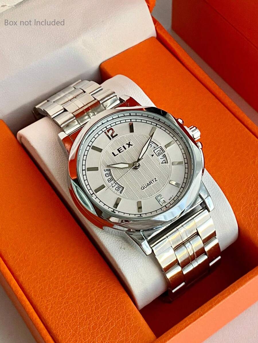 1 pièce Montre pour homme avec bracelet en acier inoxydable argenté, cadran noir surdimensionné et design personnalisé, idéal pour les affaires, les réunions et les fêtes. Sans boîte incluse.