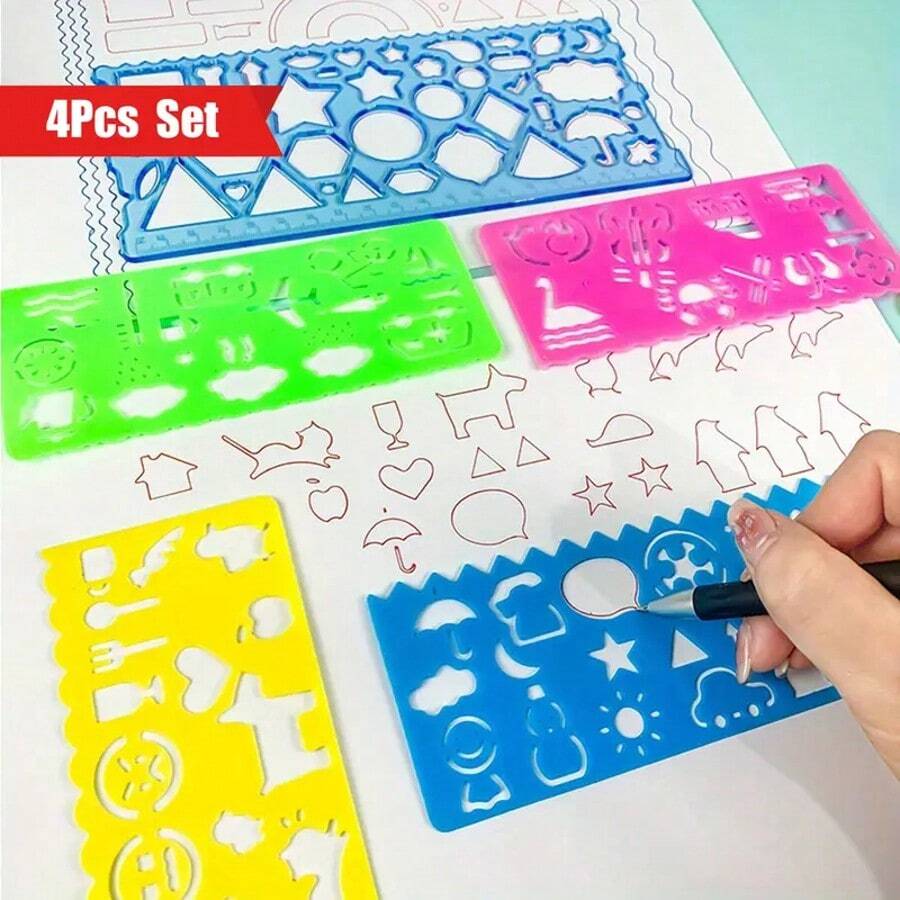 4pcs/Set Creative Student Stationery Set - Multi Clock Pattern Ruler - Cute Handwriting Practice Drawing Ruler For Learning Supplies,Back To School,School Supplies