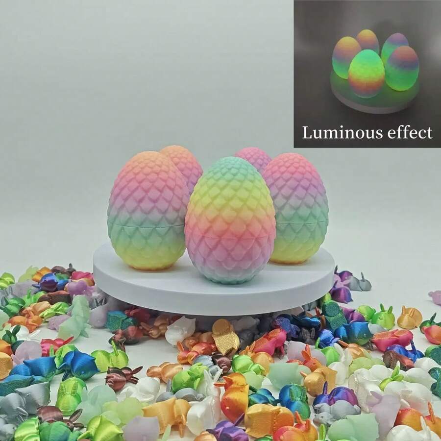 Creative New 3D Printed Luminous Colorful Eggs With Mini Bunny Figurines, Easter Hot Selling Crafts Small Decor Gifts, Quality Wholesale In-Stock