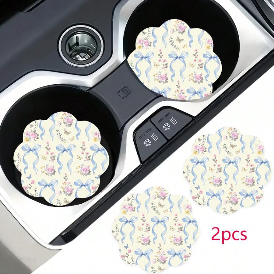 2 pièces Dessous de verre pour tasse de voiture à imprimé nœud, tapis de tasse de voiture stylisé, séchage rapide et antidérapant