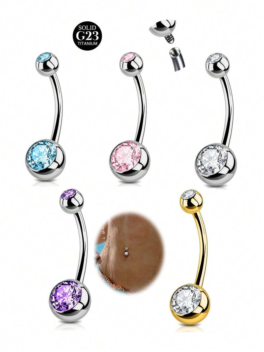 2PCS G23 Titanium Belly Button Rings 14G With Sparkling Cubic Zirconia Internally Threaded Navel Belly Piercing Curved Barbell Jewelry For Men Women Multiple Bar Lengths 6mm 8mm 10mm 12mm 14mm 16mm