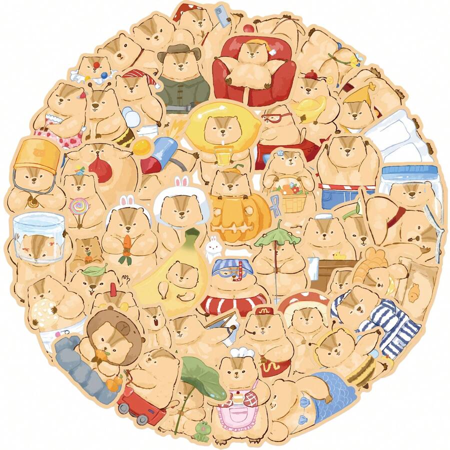 50 pezzi di graziosi adesivi in vinile con la figura di una marmotta - in vari disegni per borracce, laptop, diari e auto - carta adesiva resistente che non si stacca facilmente per un artigianato fai-da-te perfetto e personalizzazione