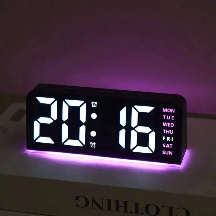 1pc LED Modern Multi-Function Digital Alarm Clock Ambiance Light With Adjustable Brightness, Date Display And USB Power Supply, Dual Alarm Clock Display - Stylish Rectangular Design For Bedroom And Living Room Decor, Bedroom Alarm Clock ( No Battery, Battery Only Memory Function ) Gifts Birthday Graduation