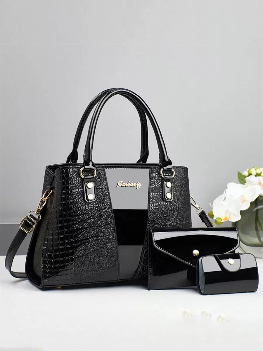 3pcs Set Elegant Crocodile Texture Fashion Handbag, Multifunctional Large Capacity Shoulder Bag, Fashionable Design With Compartments, New Stylish Women Small Square Bag Handbag Shoulder Crossbody Bag Suitable For Dating, Travel, Shopping, Gifts