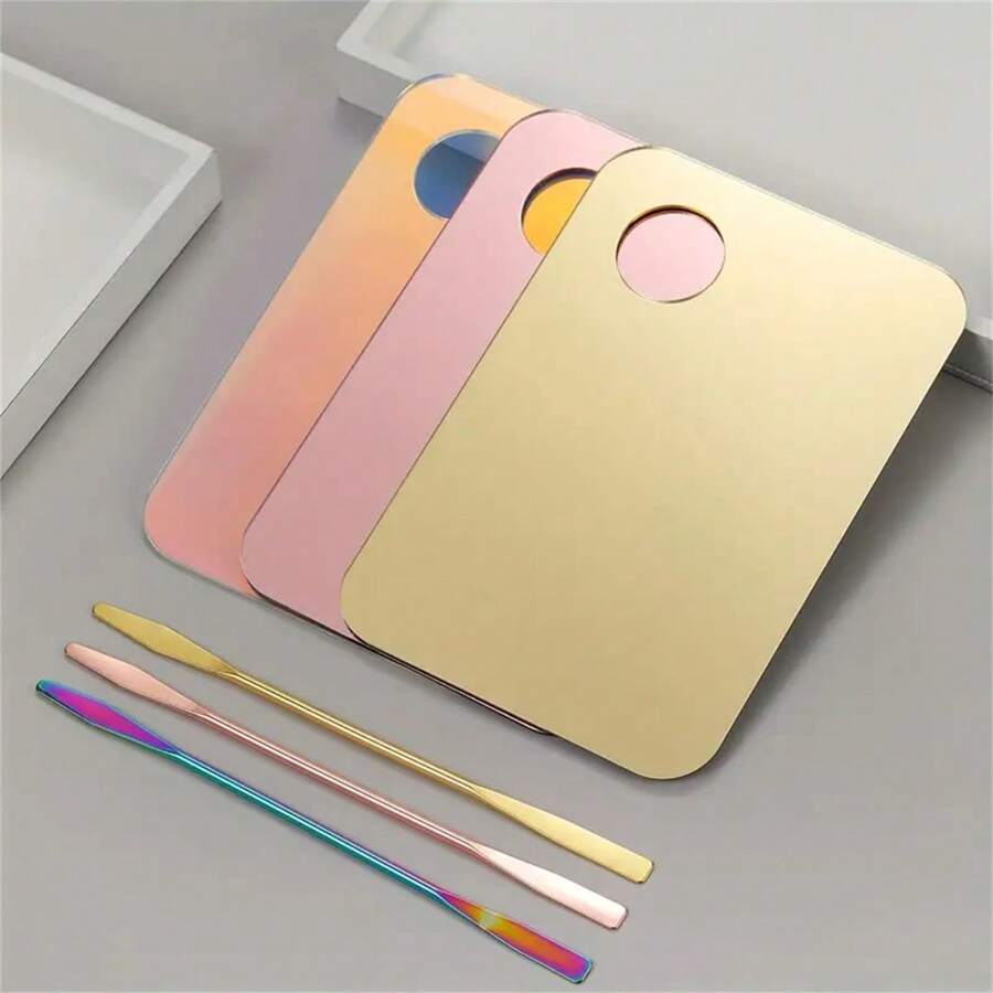 Acrylic Foundation Palette, Professional Makeup Artist Use Nail Polish Palette, Colorful Stainless Steel Sticks