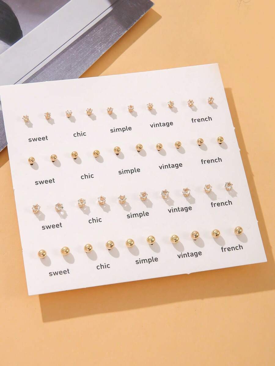 40 pièces Boucles d'oreilles à tige simple et élégantes avec pierres en zircone synthétique jaune, convient pour le port quotidien pour femmes