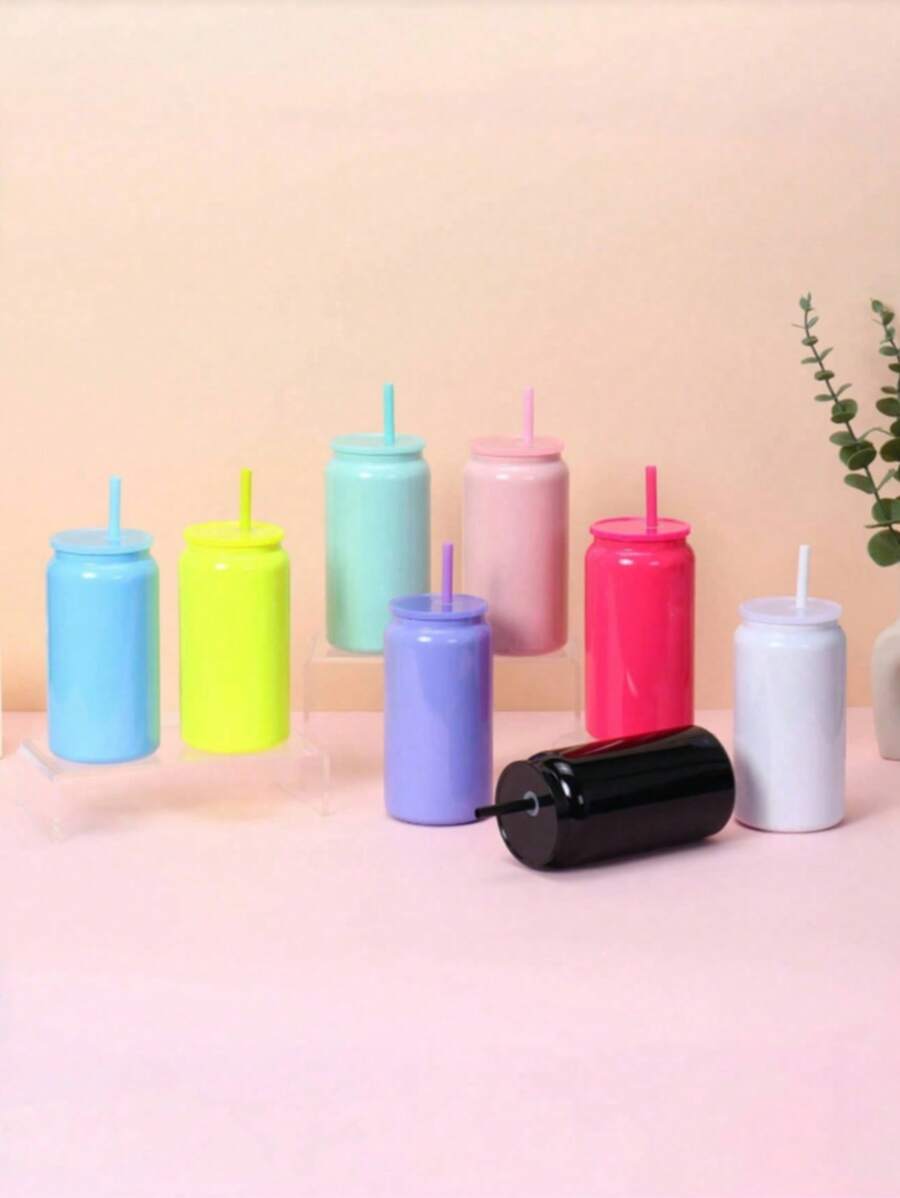 1 Stück neue 16oz Edelstahl Vakuumisolierter Becher, bunter Strohhalm Becher, tragbare Wasserflasche für Zuhause, Auto, Outdoor-Gebrauch