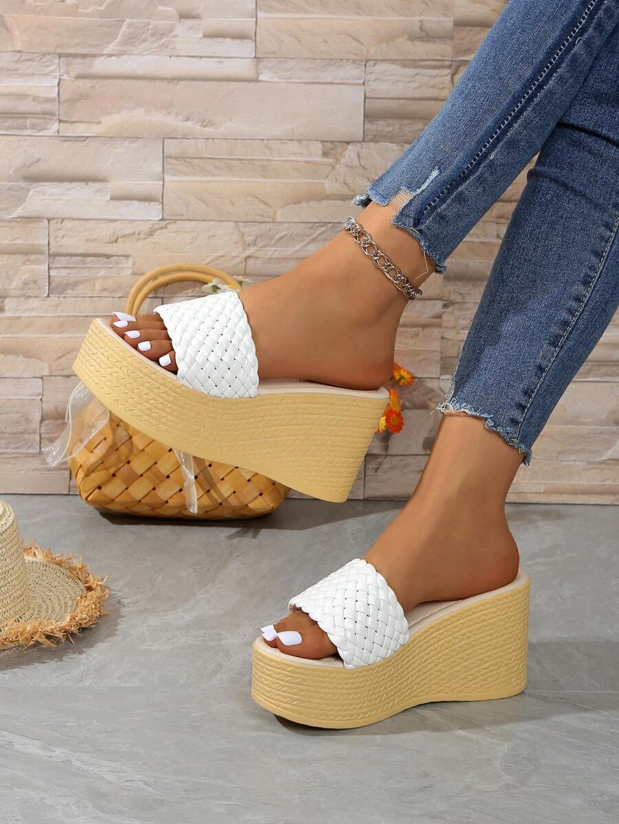 Women's Plus Size Woven Wedge Platform Sandals, High Heel Waterproof Slippers